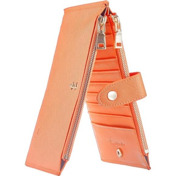 Women's Wallet RFID Blocking Bi fold Multi Card Wallet Zipper Pocket ORANGE NEW - Picture 2 of 5